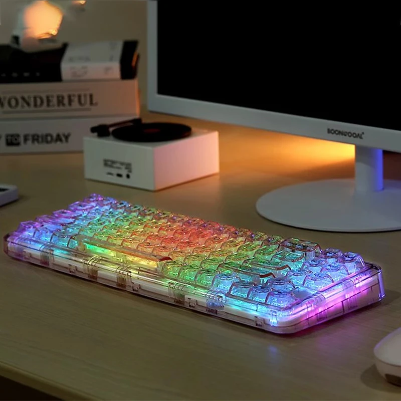 Yunzii X71 화이트 68% 레이아웃 무선 Bt/2.4g/USB-C 개스킷, 핫스왑 투명 RGB 기계식 게이밍 키보드, 클리어 키캡 포함