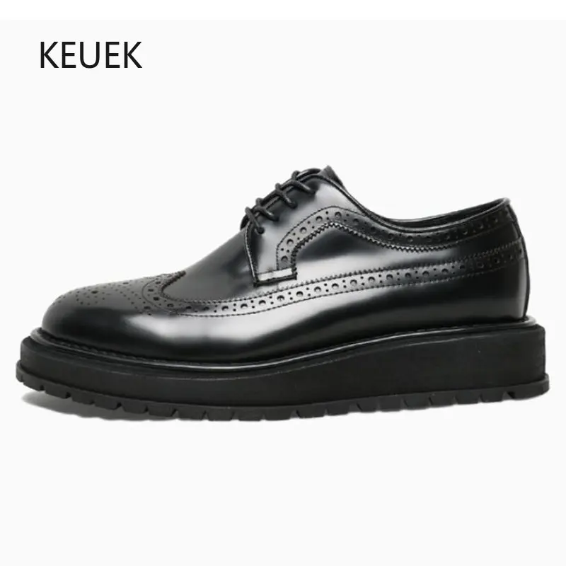 

New Designer Genuine Leather Brogue Shoes Men Casual Business Dress Oxfords Derby Moccasins Male Thick Sole Wedding Shoes 5C