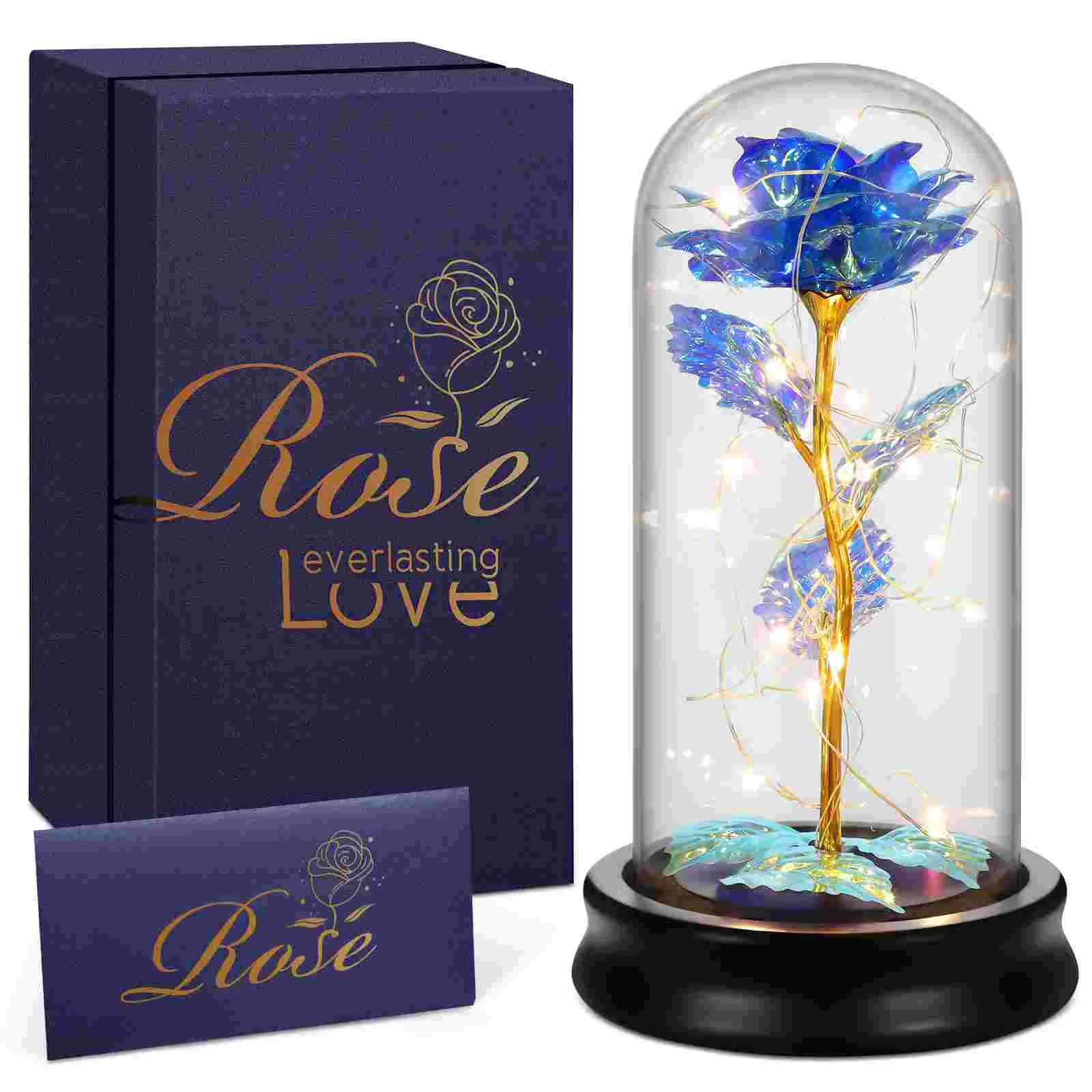 

ETEREAUTY 24K Golden Foil Rose in Glass Dome with LED Lights Luxury Gift Box for Valentine's Day Mother's Day Anniversary