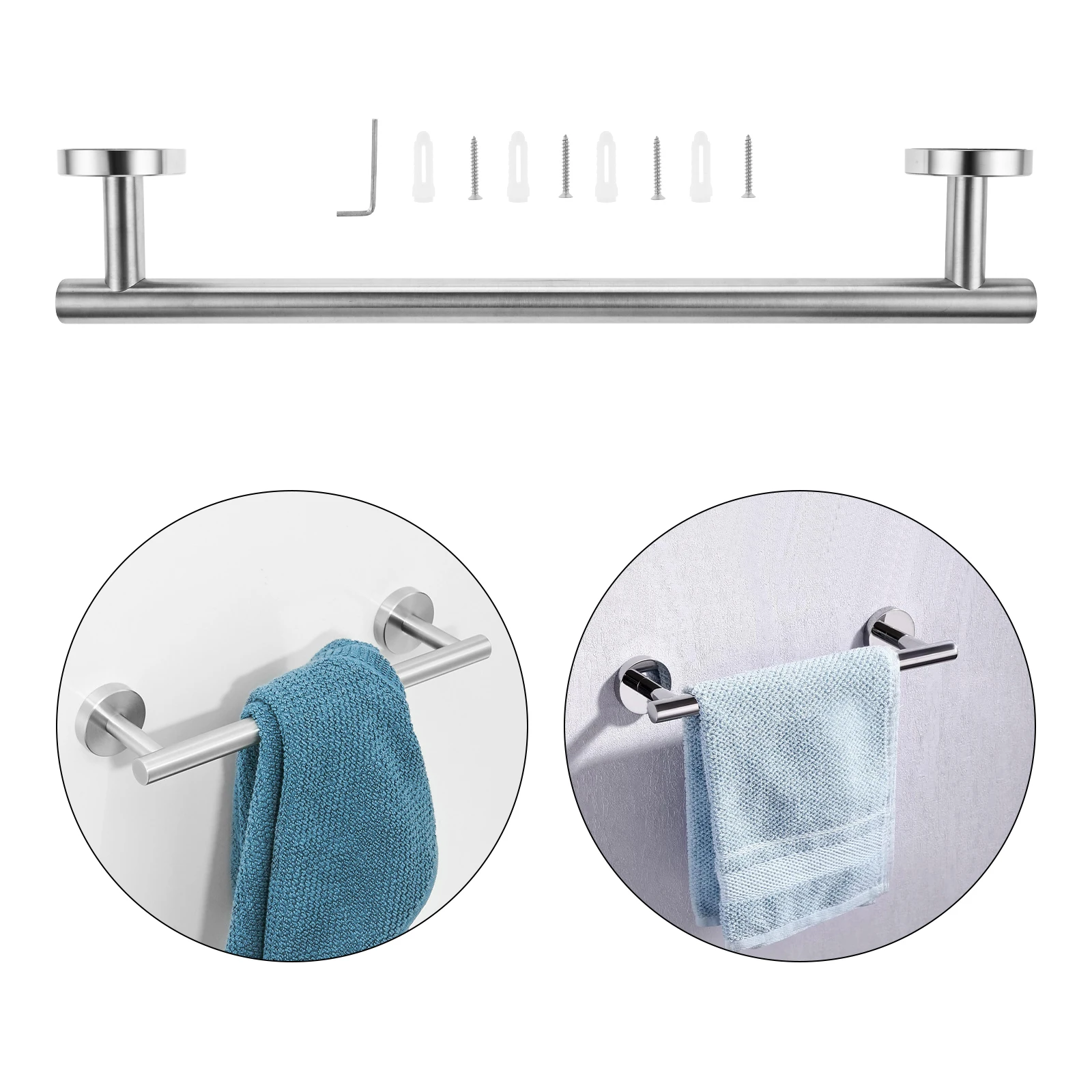 Description Picture 5 of item1pc 40cm Towels Rack Rail Bar Bathroom Hardware Accessories Brushed Nickel Stainless Steel Robe Coat Clothes Hook Towel Holder
