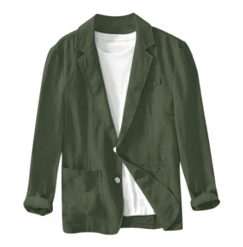 man's Coat 2026 New Casual Suit single-layer Jacket Solid Color Cotton Linen Solid Color Button Pocket Long Sleeve Clothing