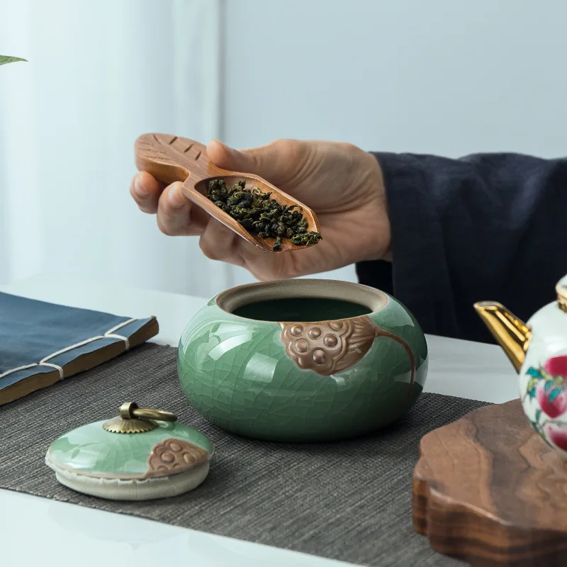 Tea Tea Bag Storage Box Geyao Pot Ceramic Seal Pot Sugar Moisture-proof Living Room Coffee Table Decoration ceramic storage jar airtight container tea bag organizer