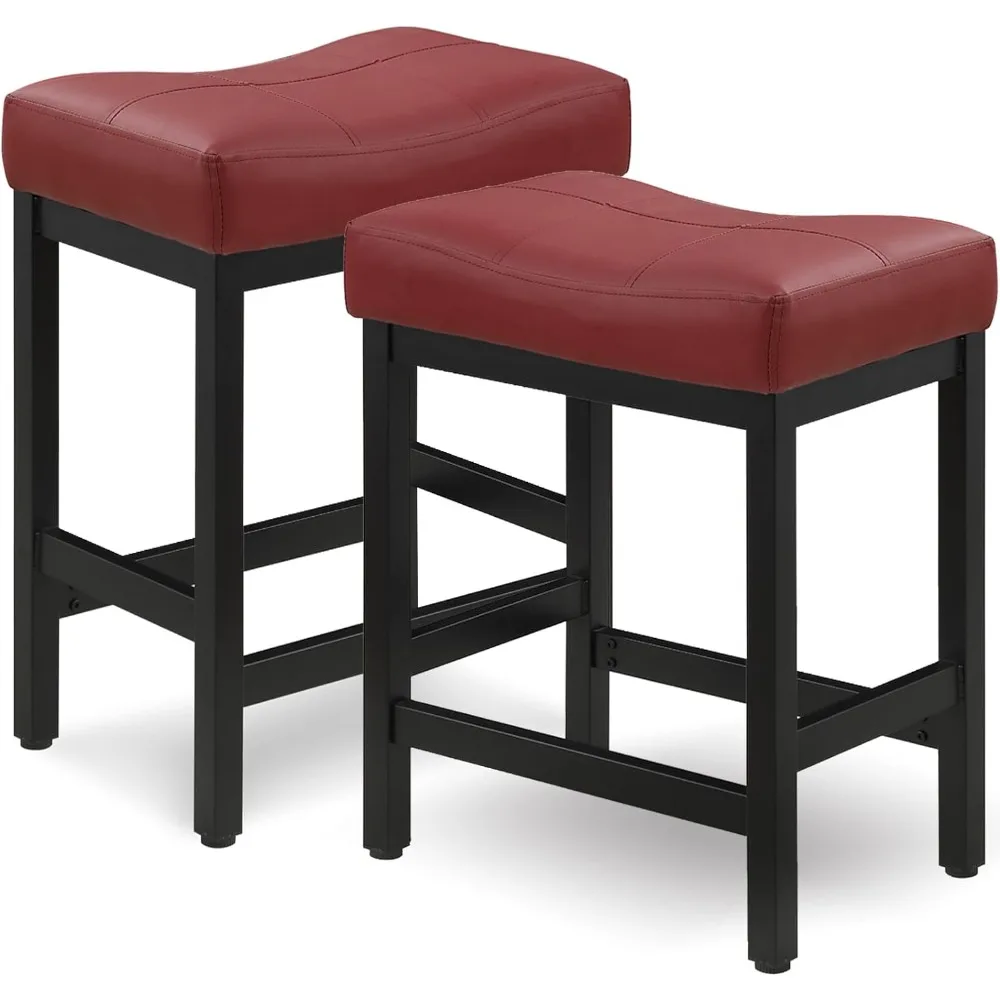 

Bar Stools Set of 2, Counter Height Stools 24 Inch Saddle Stools, PU Leather Kitchen Barstools with Metal Base, 2Pcs