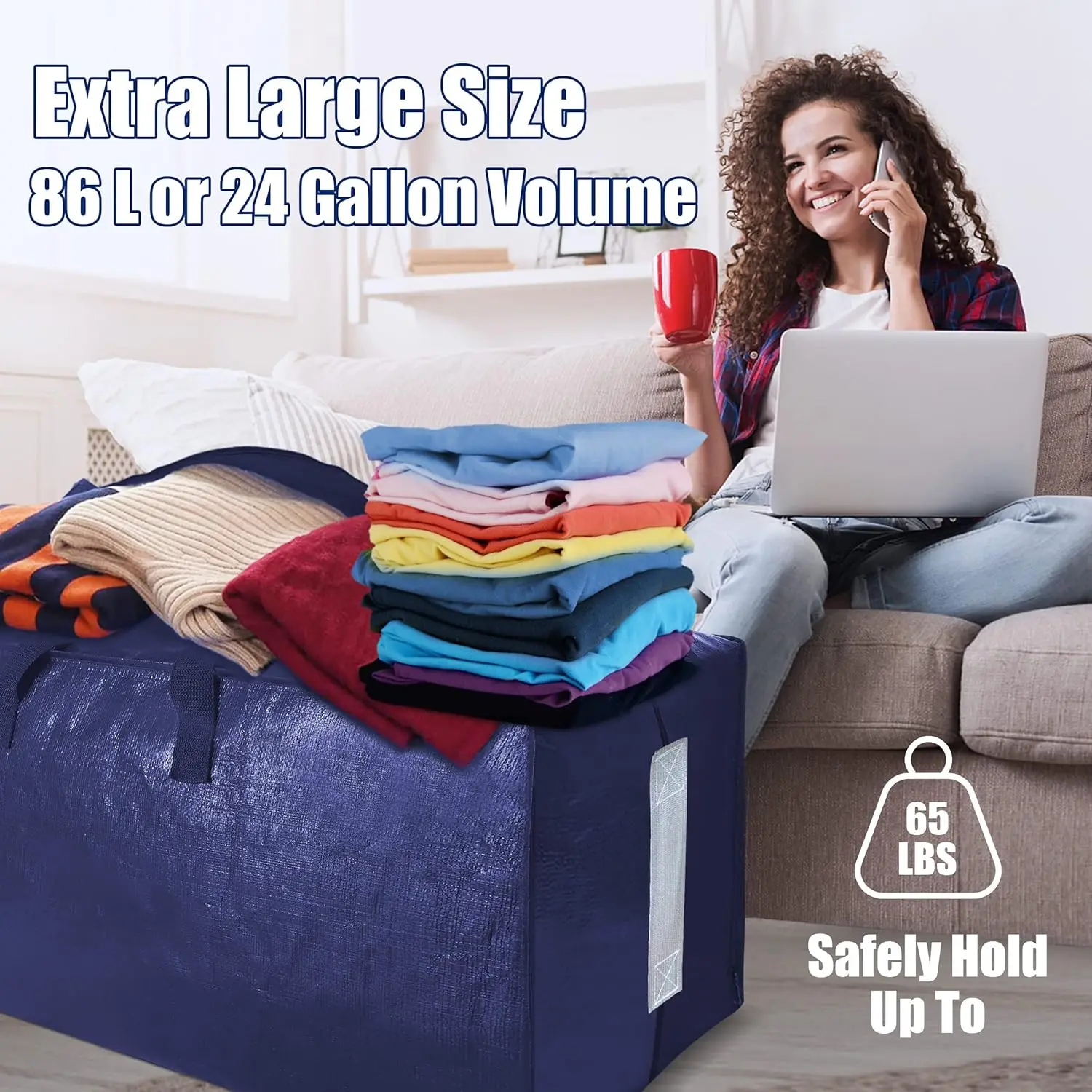 Extra Large Moving Bags with Strong Zippers & Carrying Handles, Heavy Duty Storage Tote for Space Saving Moving Storage 4