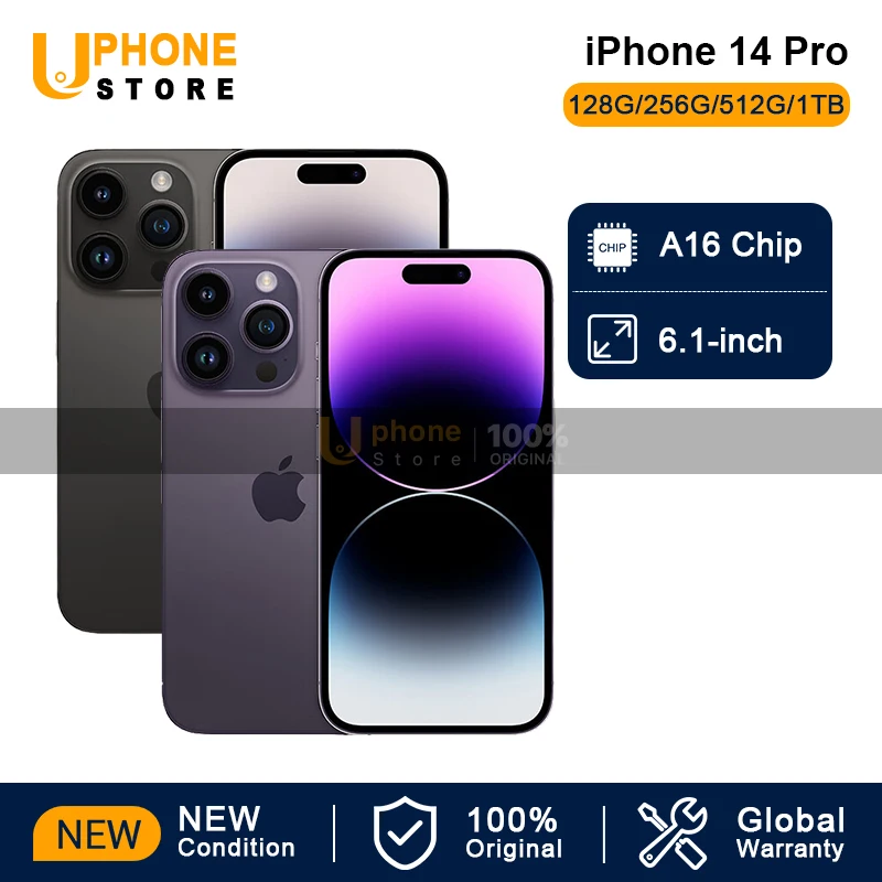

100% NEW Condition Apple iPhone 14 Pro 128GB / 256GB / 512GB /1TB ROM 2022 A16 Bionic Chip 6.1'' OLED Display Face ID 5G Mobile