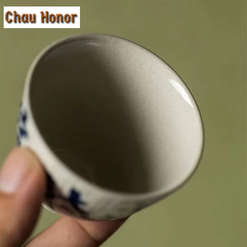 2pc/lot Plant Ash Glaze Antique Hand-painted Poetry Tea Cup Handmade Ceramic Tea Cup Single Cup Kung Fu Tea Set Personal Tea Cup