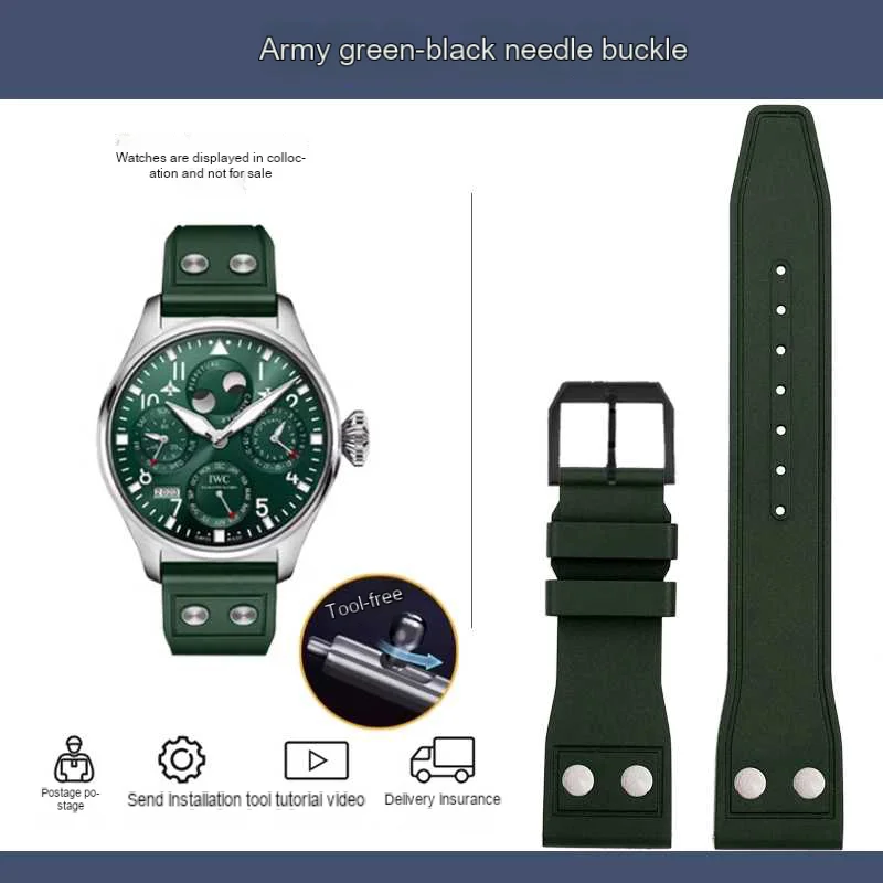 thumbnail image 1 of Correa de reloj de caucho fluorado FKM para IWC PILOT Mark Portugal, correa de reloj de 20 mm, 21 mm y 22 mm, pulsera negra de liberación rápida, correa de muñeca verde, 1 of 5