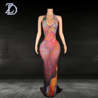 ZD New Women's Backless Dress Floral Print Sexy Deep V-neck Halter Sleeveless Maxi Dress Stylish Dress - Image 2