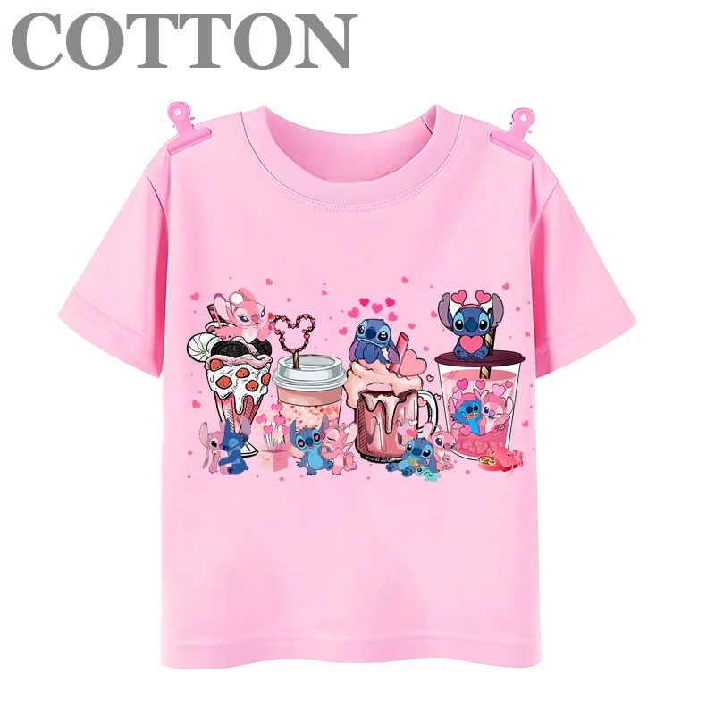thumbnail image 1 of Camisetas de algodón para niños de moda de verano con múltiples estampados de manga corta y cuello redondo de Disney Stitch Anime, 1 of 5