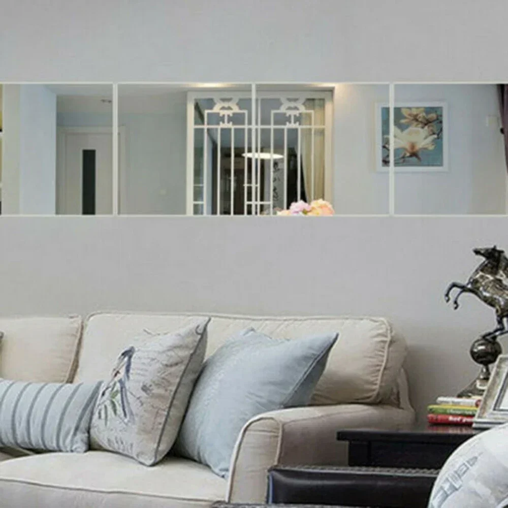 6Pcs 30CM Square Mirror Wall Sticker Removable Acrylic Mosaic Mirror Wall Sticker Decals for Home Room Living Bedroom Decoration