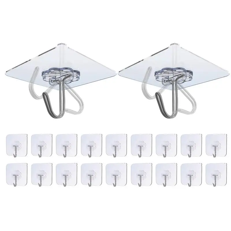 

Wall Adhesive Hooks Wall Hangers 20 PCS Heavy Duty Self Adhesive Hooks With Stainless Hooks Reusable For Kitchens Bathroom