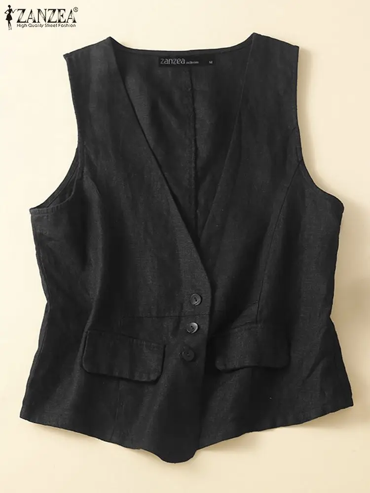 

Винтажный хлопковый жилет ZANZEA, летняя элегантная офисная рубашка без рукавов, майка с V-образным вырезом, модная уличная одежда, рубашка, праздничные Блузы