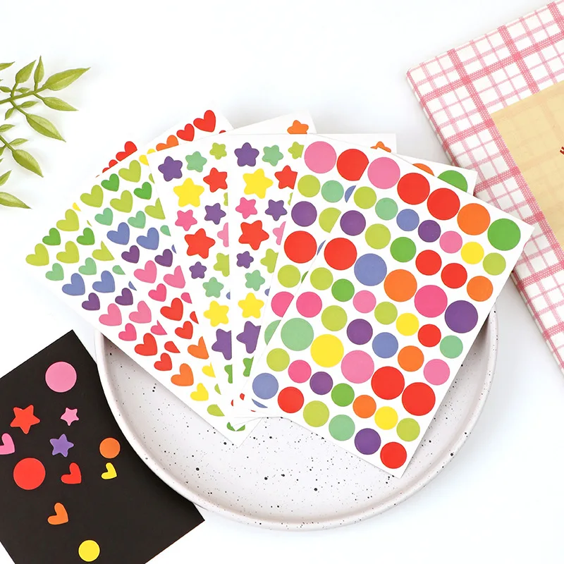 6pcs Clipbook Stickers Self-adhesive Adhesive Album Decoration Accessories DIY Stickers Star Heart Dots Color Handicrafts