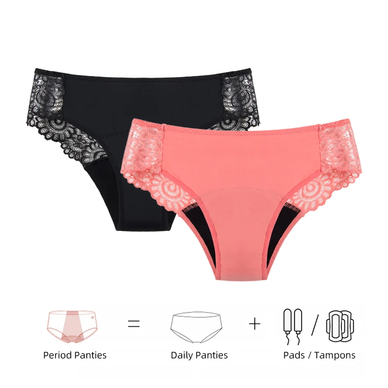 Teenager Menstrual Panties 4-Layer Leak Proof Hollow Sexy Lace Fast Absorption Women Underwear Heavy Flow Girls Period Briefs