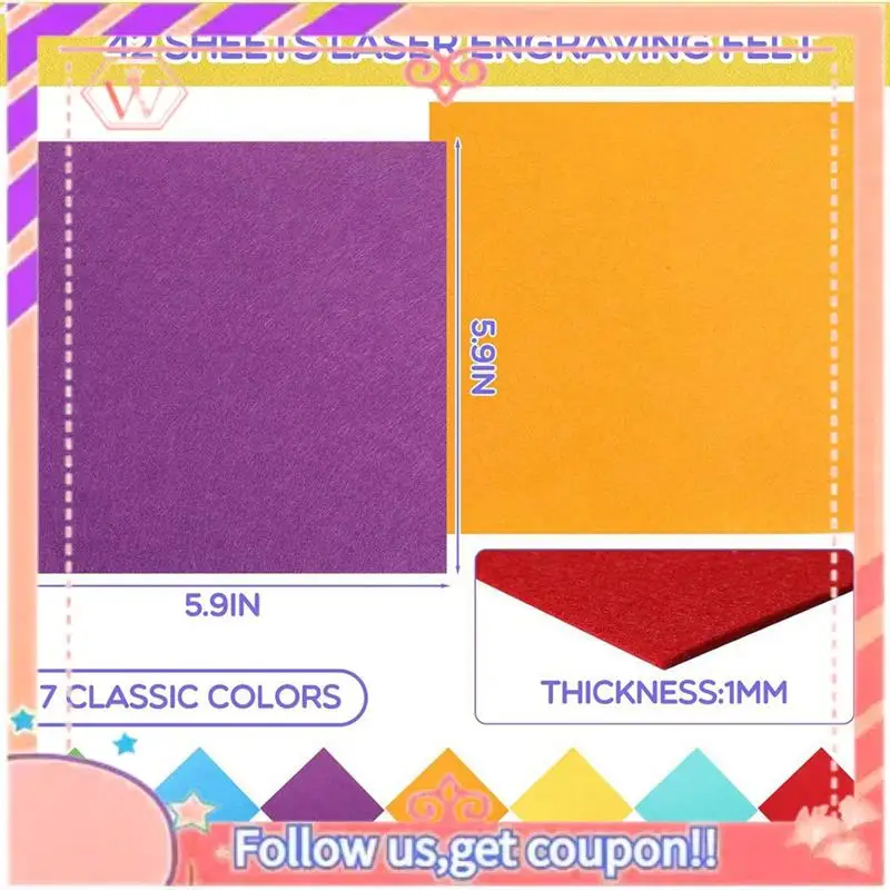 18 Pieces Of Laser Engraved Material Laser Engraved Felt Sheets Various Colors 5.9 Inches
