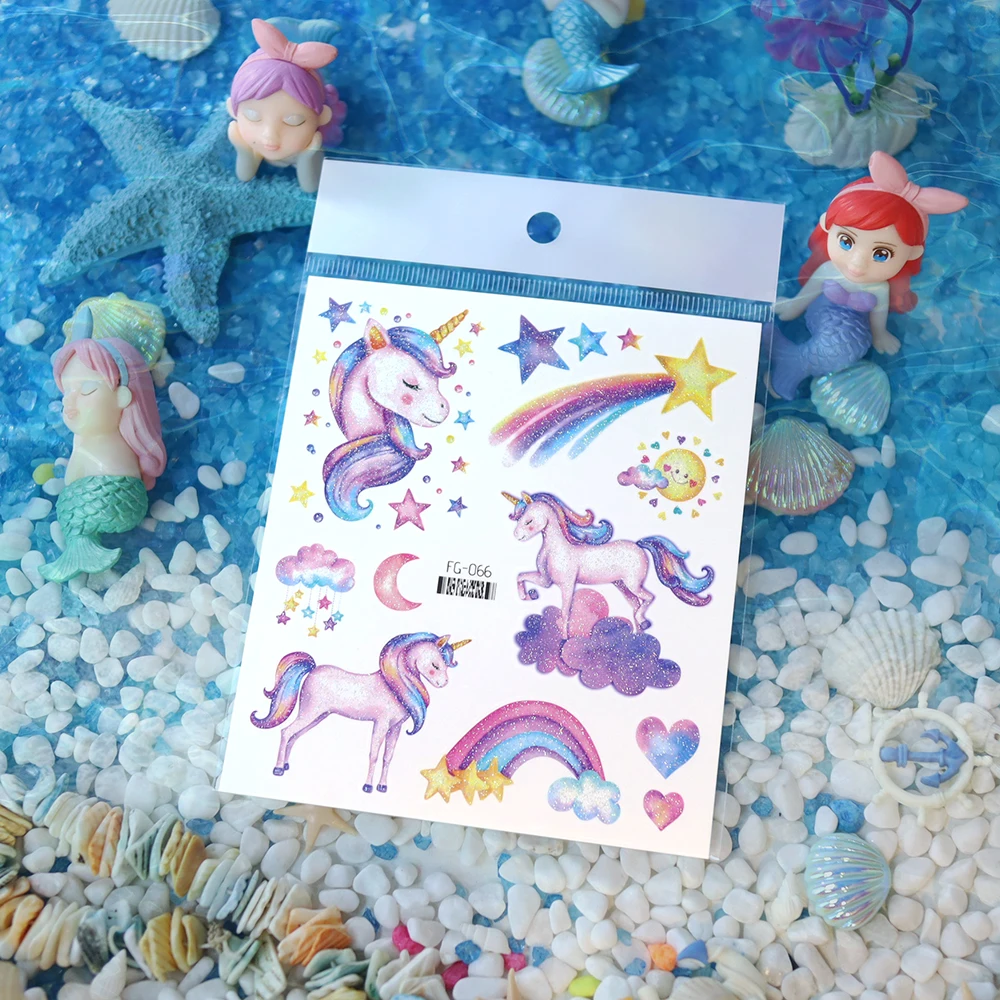 Glitter Unicorn Mermaid Temporary Tattoo Stickers For Kids Cartoon Rainbow Horse Mermaid Tattoos Cute Waterproof Body Art Tattoo view 5
