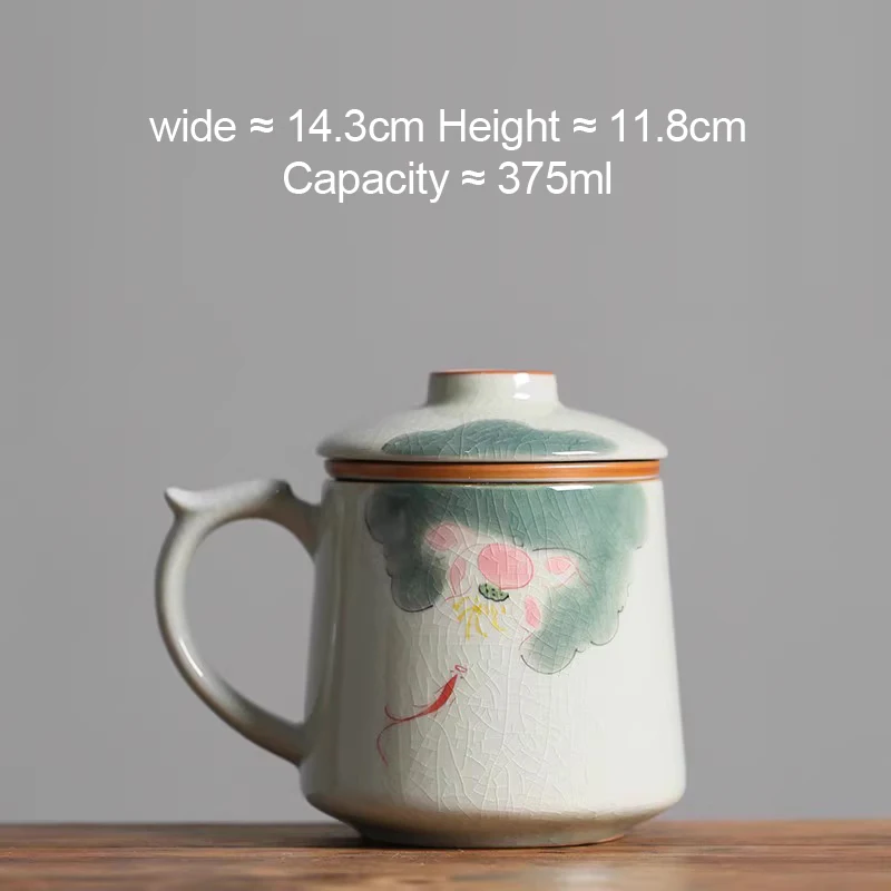 Chinese Style Persimmon Pattern Mug, Home Personal Office Cute Teacup With Cover, Creative Separated Tea Cup for Tea, 375ml, 1Pc