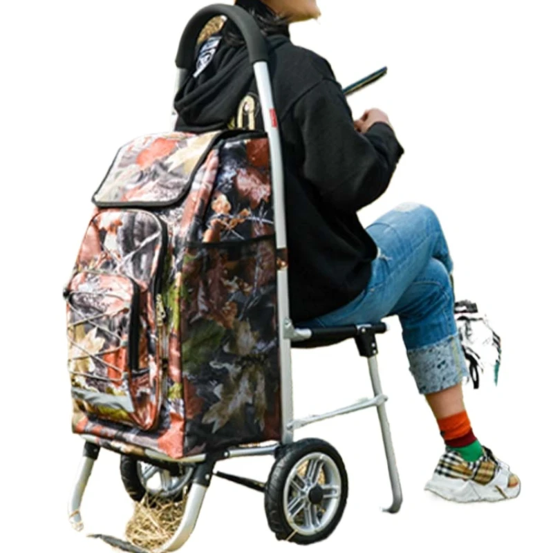 With chair shopping cart shopping cart small pull waterproof foldable trolley elderly