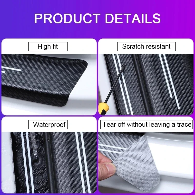 4Pcs Carbon Fiber Look Door Sill Protectors for Chevrolet Silverado Impala Malibu CruzeCamaro etc Scratch Resistant,Easy Install 5