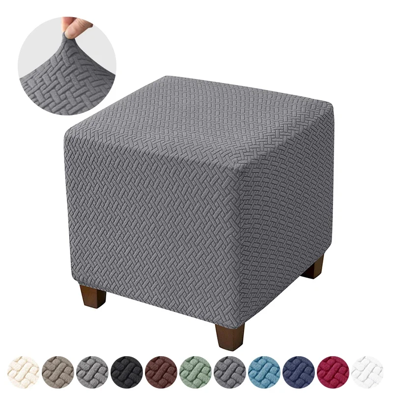 Elastic Jacquard Ottoman Cover Solid Color Stool Covers Square Footrest Covers All-inclusive  Anti Slip Footstool Slipcovers 6 Elastic Jacquard Ottoman Cover Solid Color Stool Covers Square Footrest Covers All-inclusive  Anti Slip Footstool Slipcovers 6