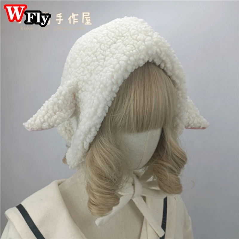 Lace Plush Lamb Ear Hat Lovely Sweet Lolita Spice Girl Daily Warm Autumn Winter Woman Japanese Ear Protection Hat winter hat