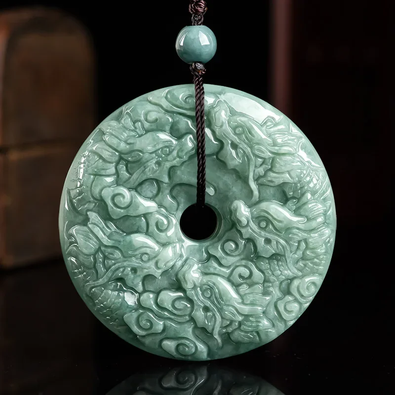 

Burmese Jade Dragon Pendant Amulet Emerald Natural Gift Jewelry Chinese Necklace Carved Green Pendants Charms Jadeite Amulets