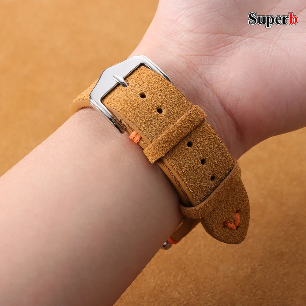 Premium Suede Leather Vintage Blue Watch Strap - Sporty and Stylish Replacement Band