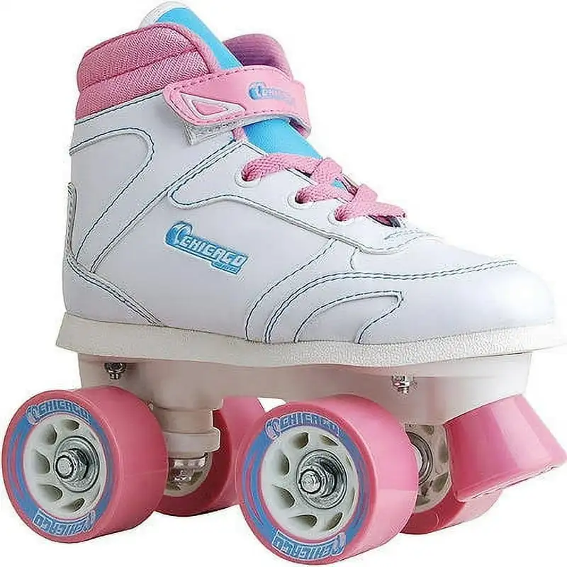 

Girls' Quad Roller Skates White/Pink/Teal Sidewalk Skates, Size 5