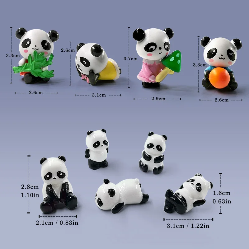 4Pcs New Panda Figurine Diy Home Kawaii Room Decor Miniature Fairy Garden Decoration Accessories Modern Children's Birthday Gift