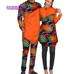 Woman and Man African Couple Clothes African Print Patchwork Clothing Men Pants Set Women Shirt Dress African Outfits WYQ124