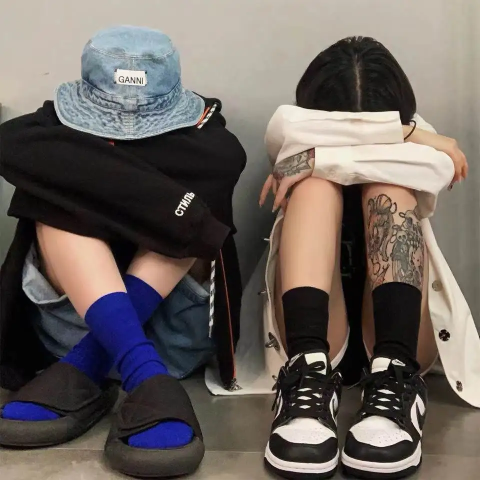 Klein Blue Women's Retro Fashion Crew Socks - Harajuku Style in Trendy Solid Colors