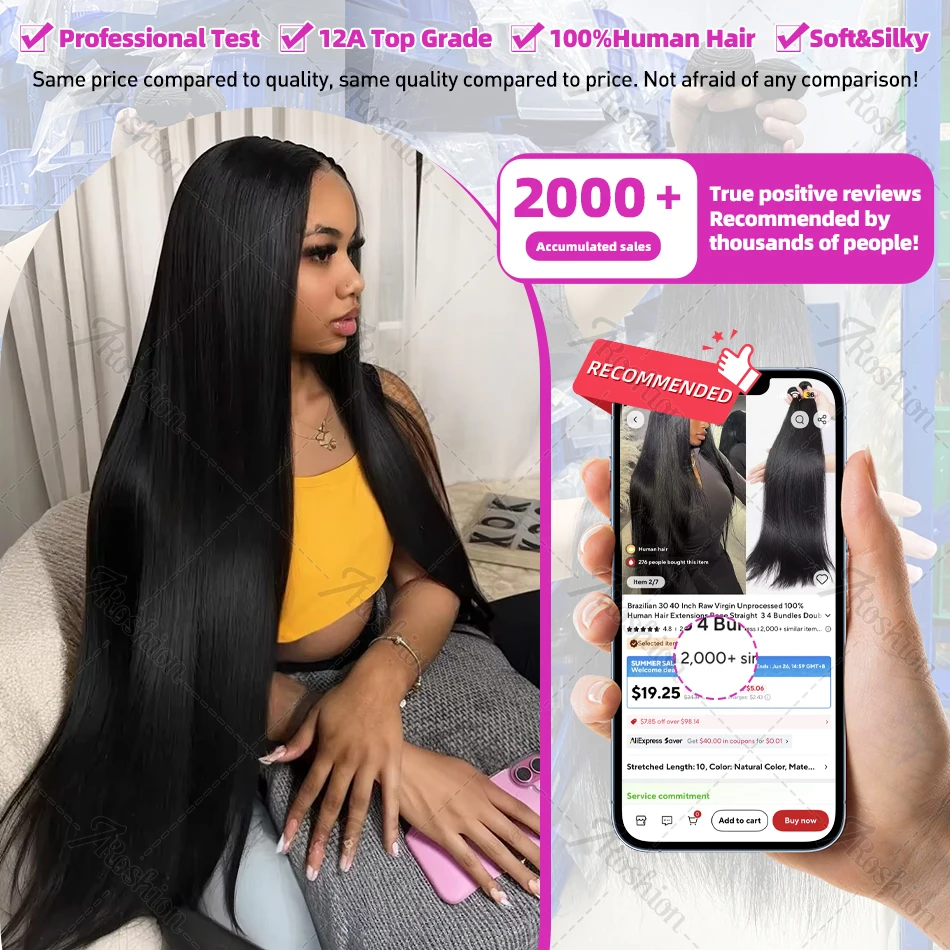 Brazilian 30 40 Inch Raw Virgin Unprocessed Human Hair Extensions Bone Straight 3 4 Bundles Double Weft Bulk Braiding Hair human hair extensions