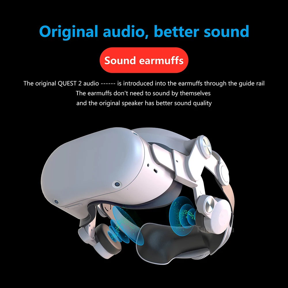 Head Strap com Ear Muffs para vr Headconjunto Enhanced Sound Ajustável Comfort Elite Strap Acessórios para Auscultadores Meta Oculus Quest 2 - Image 4