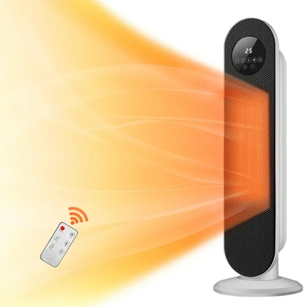 

1500W Electric Portable Oscillating Ceramic Space Heater Tower with Digital Display, White