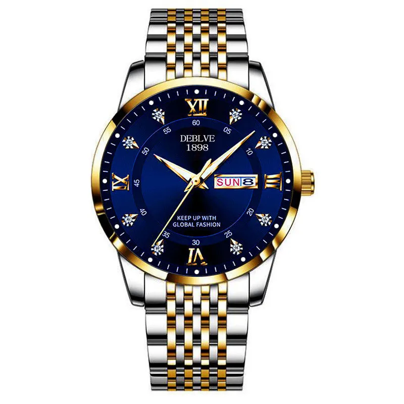 Men's Solid Belt Dual Calendar Chinese English Watch Non Mechanical Scanning Needle Watch