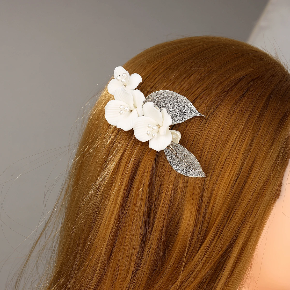 Porcelain Flower Bridal Hair Ornaments Silver Leaf Bridal Tiara Pearl Hair Ornaments For Ladies and Girls