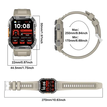 IP68 Waterproof Outdoor Sport Smart Watch with Emergency Lighting 2.01'' Display Bluetooth Women Men Smartwatch for IOS Android 6