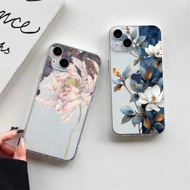 Vintage-Blumen-klare Handyhülle für iPhone 14 Pro Max Plus 12 11 13 Pro Max Mini 7 8 Plus SE2 X XR XS Butterfly Plant Back Cover – Detail 14