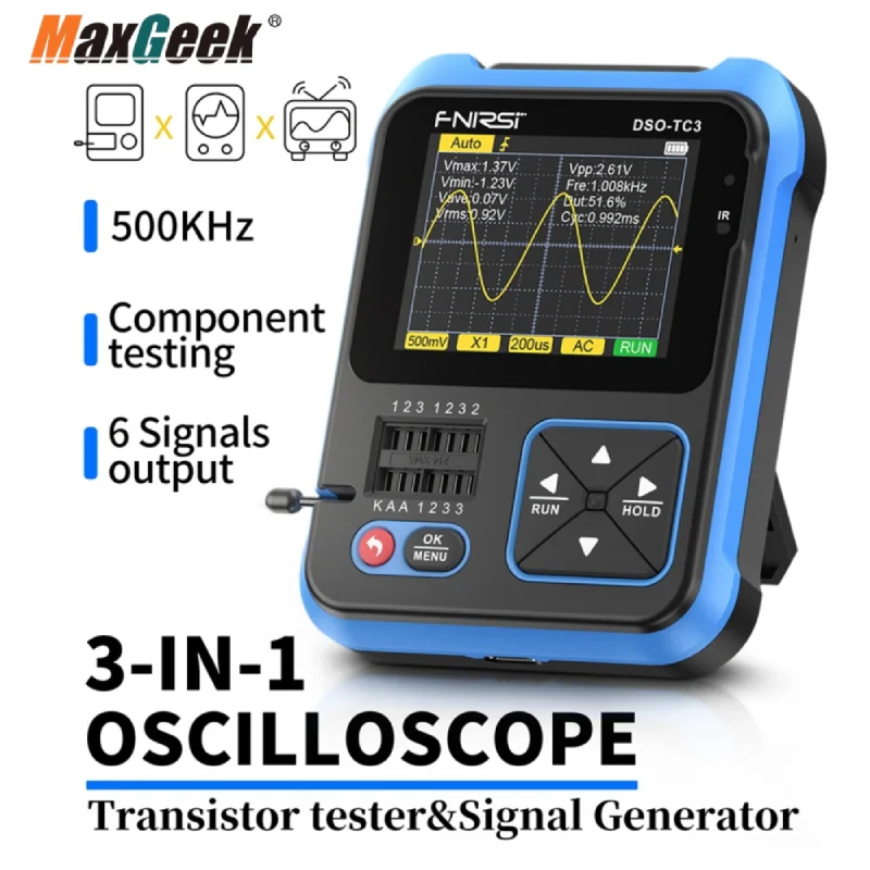 

Maxgeek DSO-TC3 Standard Version Digital Oscilloscope & Transistor Tester & Function Signal Generator 3 in 1 Tester
