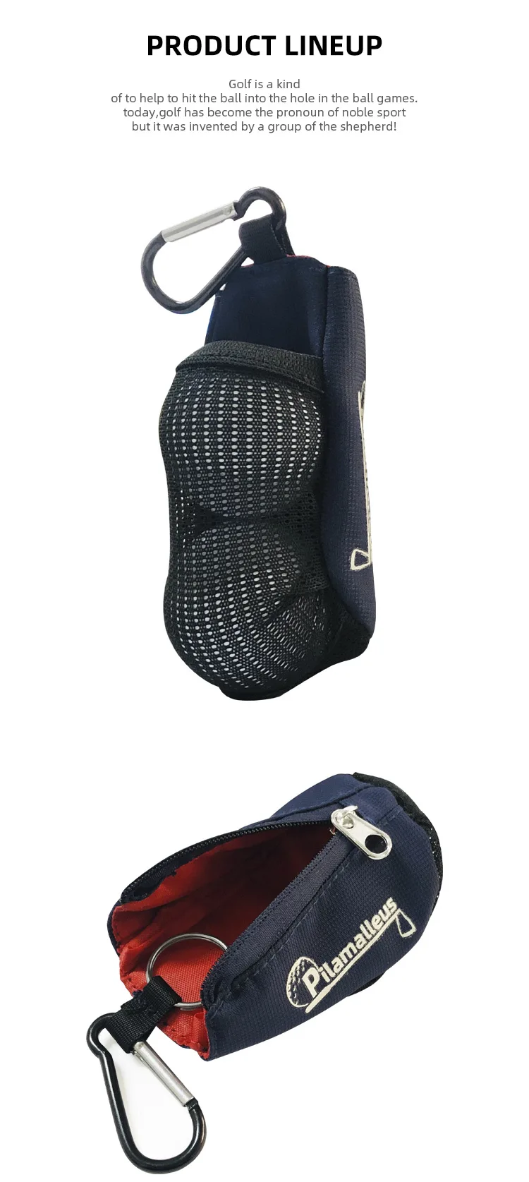 1 Pcs Mini Golf Bag Mesh Strap Carabiner Holds 2 Balls Portable Waist Bag Golf Outdoor Sports Accessories
