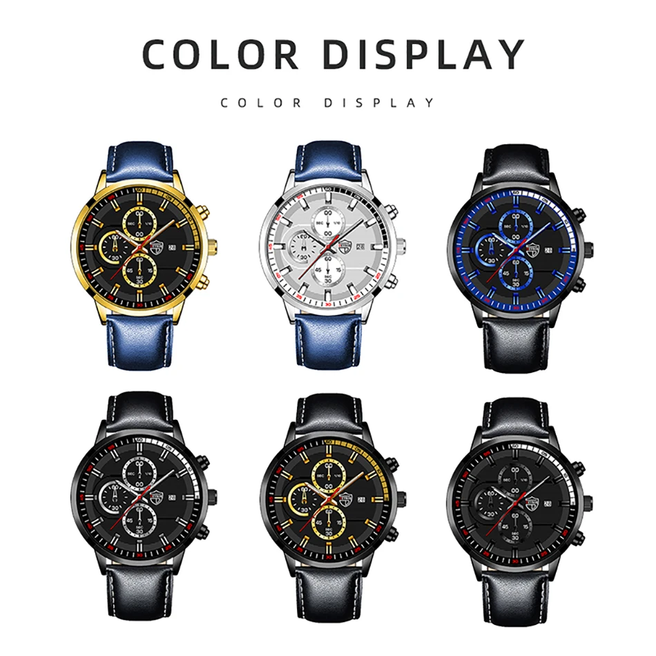 2022 Fashion Mens Sport Watches Men Casual Leather Bracelet Analog Quartz Wristwatch Calendar Male Business Luminous Clock