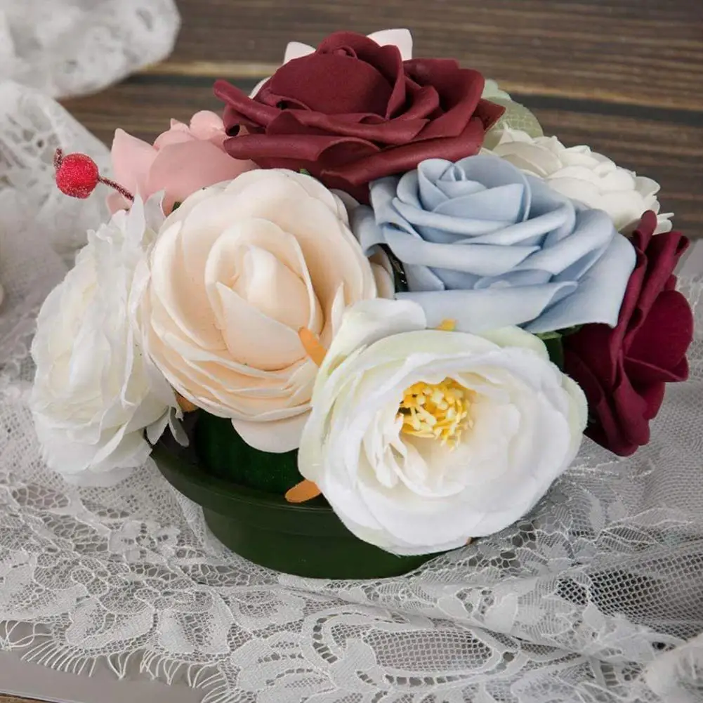 3 Piece Diy Flower Arrangement Kit, Round Floral Foam Bowl With Green