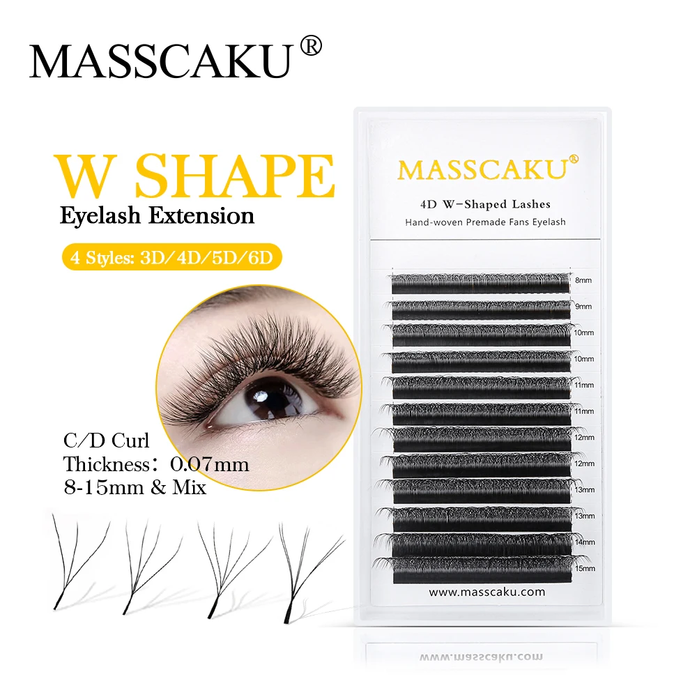 

MASSCAKU W Shaped Eyelash Lashes Extension Wholesales C/D 3D Premade Volume Fan Eyelash Makeup 12 Rows W Style Natural Soft