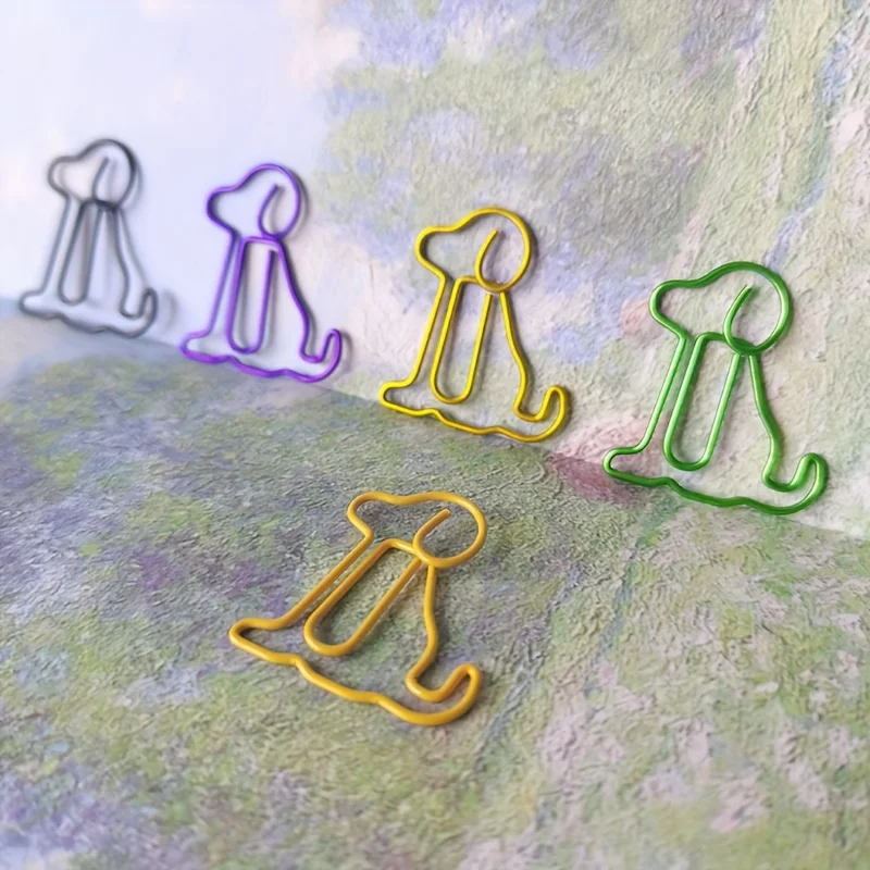 20pcs 개 모양 종이 클립 사무용품 동물 종이 클립 다채로운 특수 모양 문서 빌 정리 종이 클립