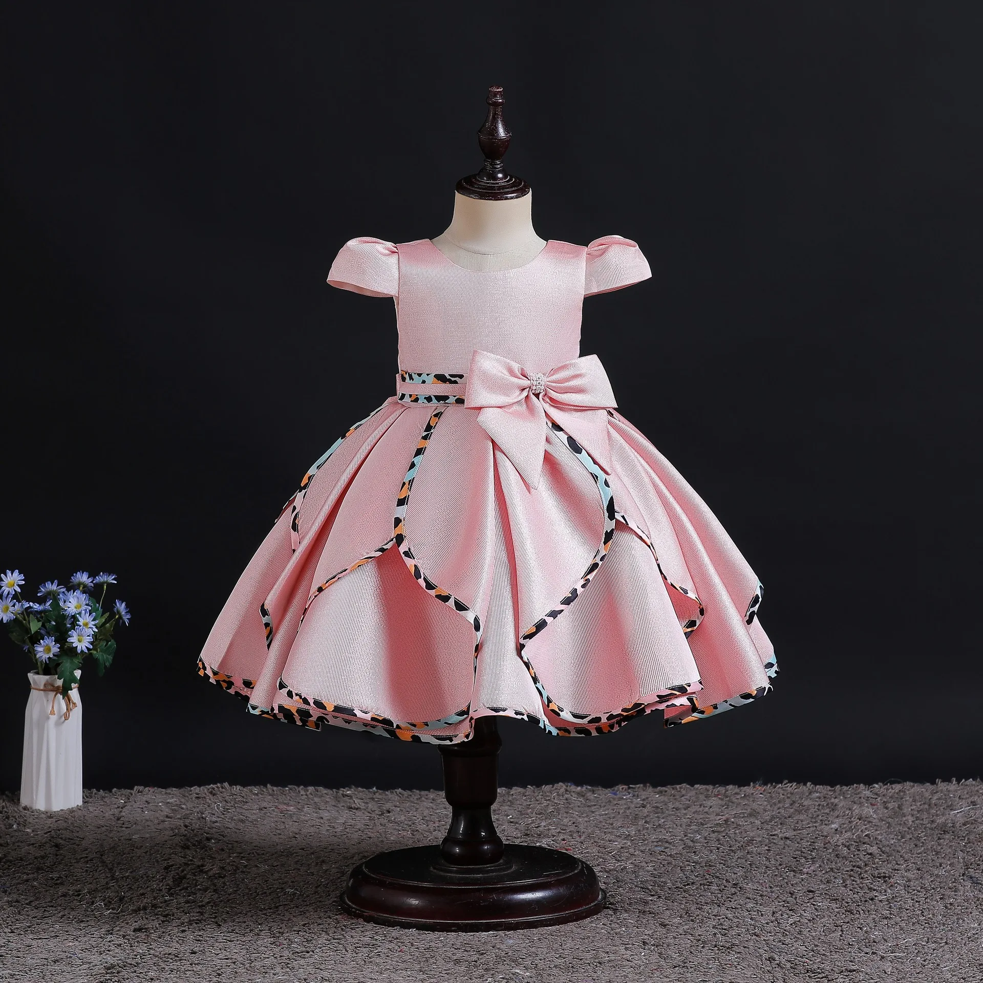 Annabelle Flower Girl Dress For Kids Satin Bow Damigella D'Onore Baby Christmas Puffy Dresses Matrimoni Kids Birthday Party Gown