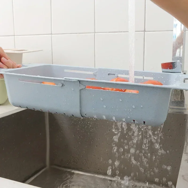 Kitchen Portable Adjustable Dish Drainer Sink Drain Basket Washing Vegetable Fruit Plastic Drying Rack Accessories Supplies 5