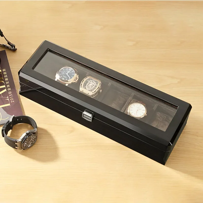 Luxury 3 5 6 8 10 Slots Wood Grain Collection Black Display Case Wooden Watch Box Bracelet Storage Organiser for Valentine Day