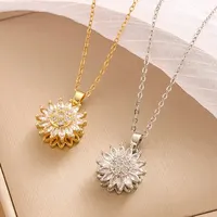 Collier Tournesol en Acier Inoxydable pour Femme, Bijoux en Métal et Clip, Cadeaux de ixd'Anniversaire 1