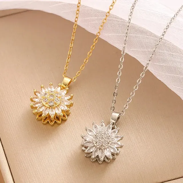 Collier Tournesol en Acier Inoxydable pour Femme, Bijoux en Métal et Clip, Cadeaux de ixd'Anniversaire 1