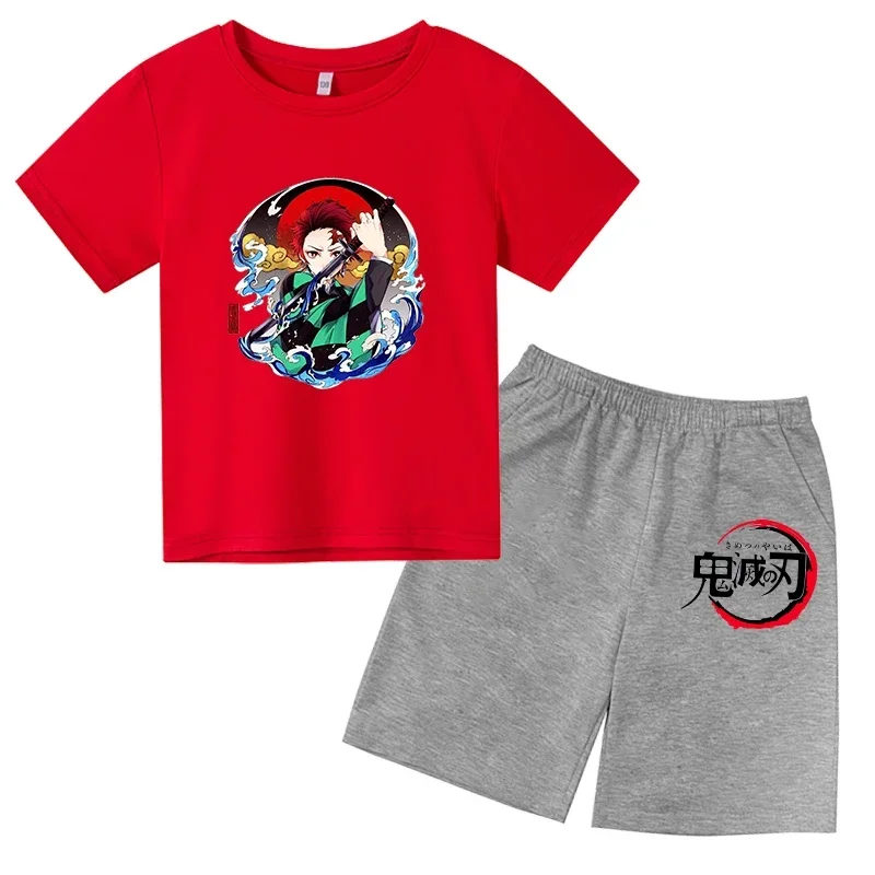 thumbnail image 1 of 2024 Verano Demon Slayer Camiseta estampada para niños 2 piezas Traje para niños y niñas Ropa de manga corta Top informal Conjunto de moda de anime, 1 of 5